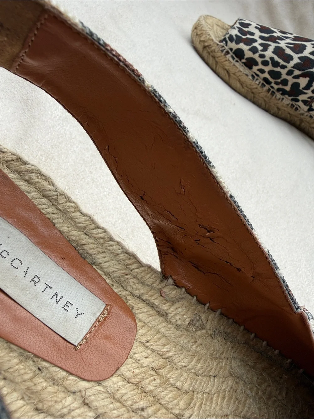 Stella McCartney Brown and White Leopard Espadrille Slides